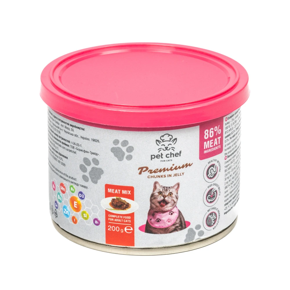 Влажный корм для кошек Pet Chef кусочки в желе Мясной микс 200 г