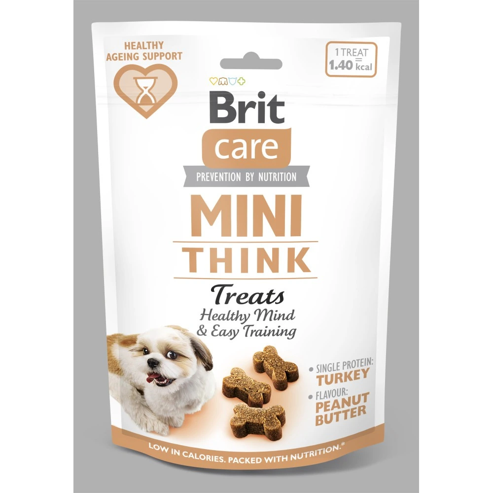 Ласощі Brit Care Mini Treats Think для собак малих порід для розумових здібностей індичка смак арахісове масло 50 г