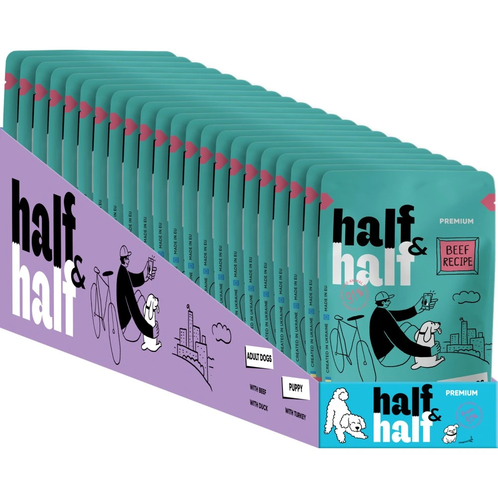 Корм вологий Half&Half Beef in Gravy for Adult Dogs шматочки яловичини в соусі для дорослих собак 100 г