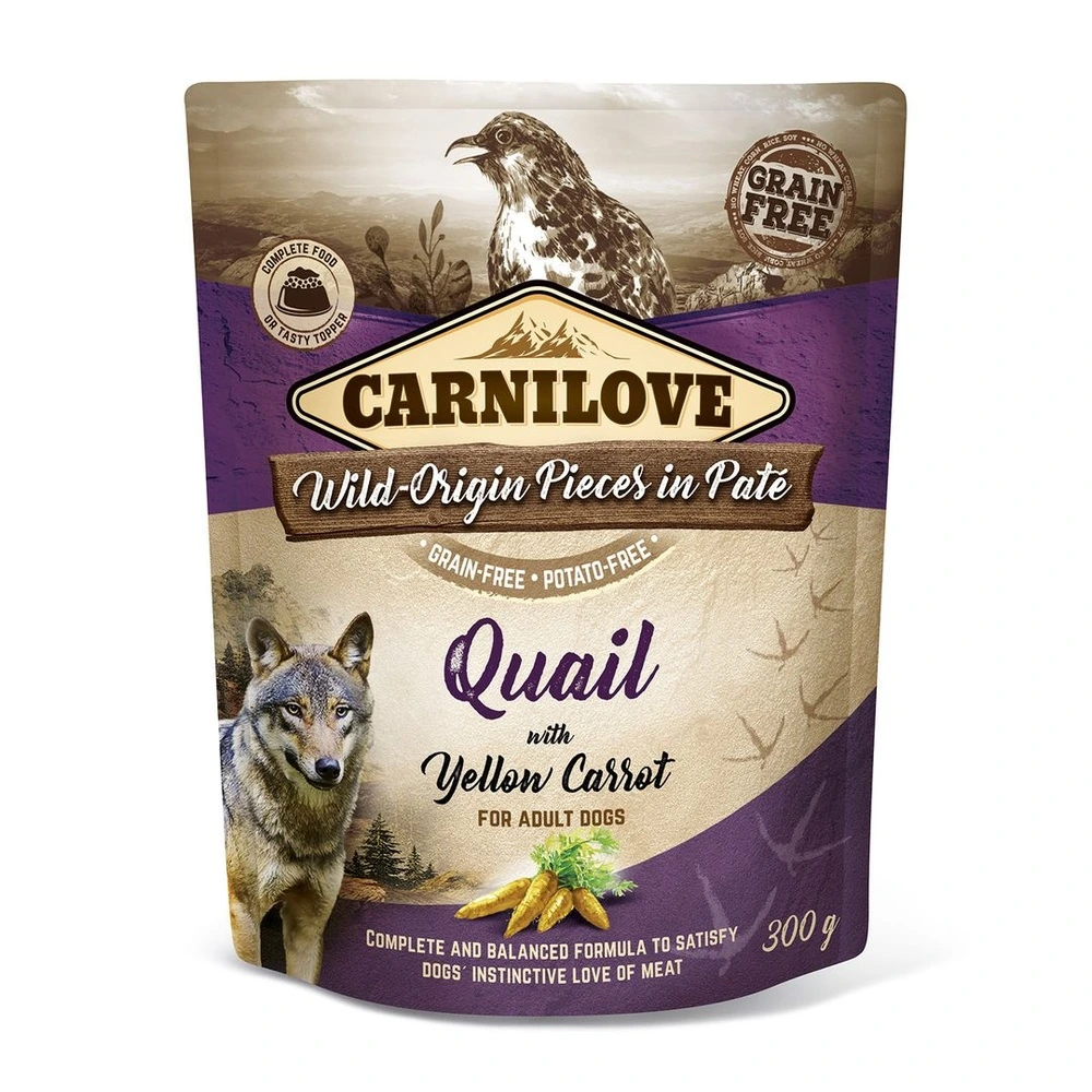 Корм влажный Carnilove Paté Wild Quail with Yellow Carrot пауч для собак с перепелом и морковью 300 г