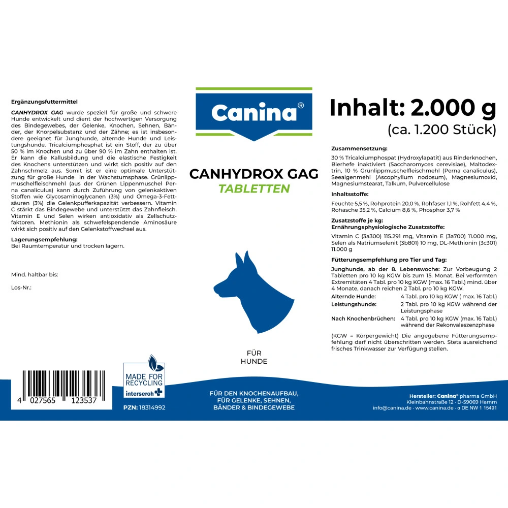Вітамінний комплекс Canina Canhydrox GAG для собак при проблемах з суглобами та м’язами 2 кг 1200 табл.
