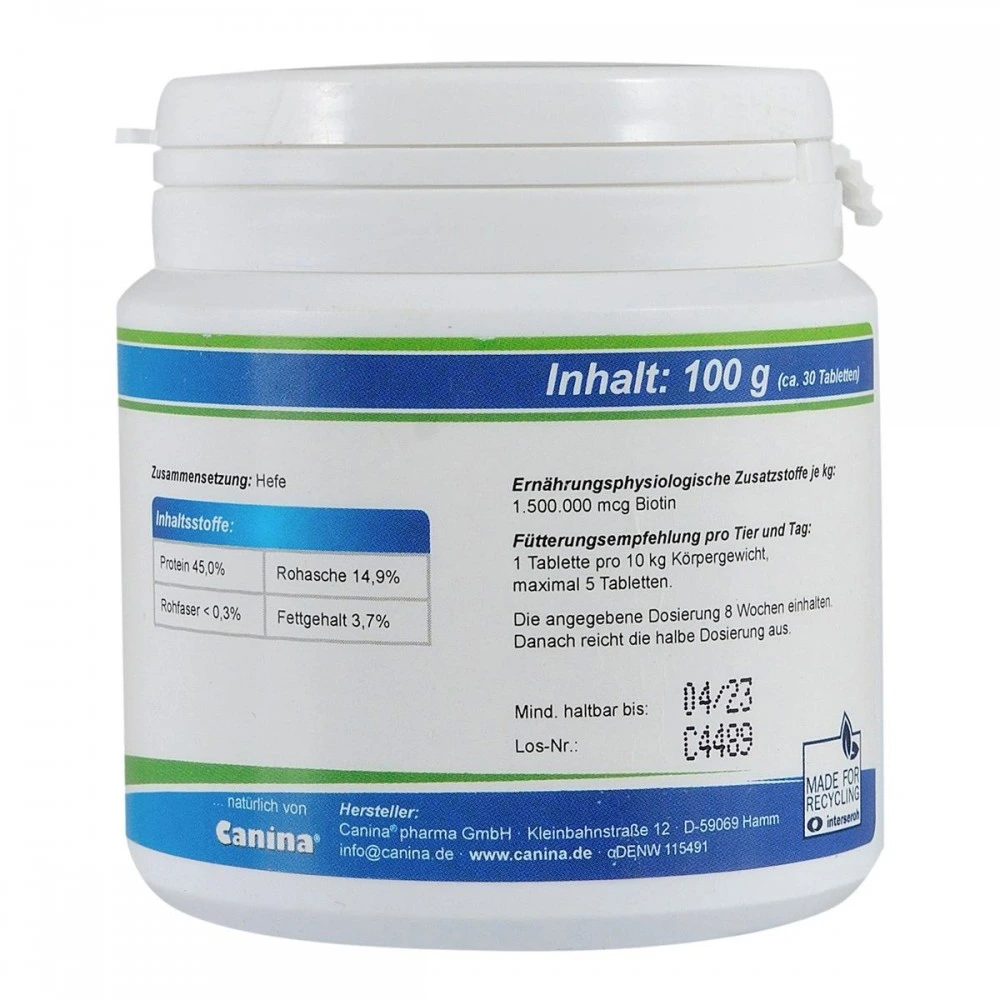 Вітамінний комплекс Canina Biotin Forte Tabletten для собак Біотин інтенсивний курс для шерсті 100 г 30 табл.