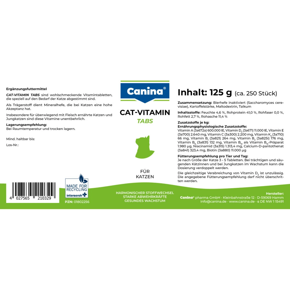 Вітамінний комплекс Canina Cat-Vitamin Tabs для котів 125 г 250 табл.