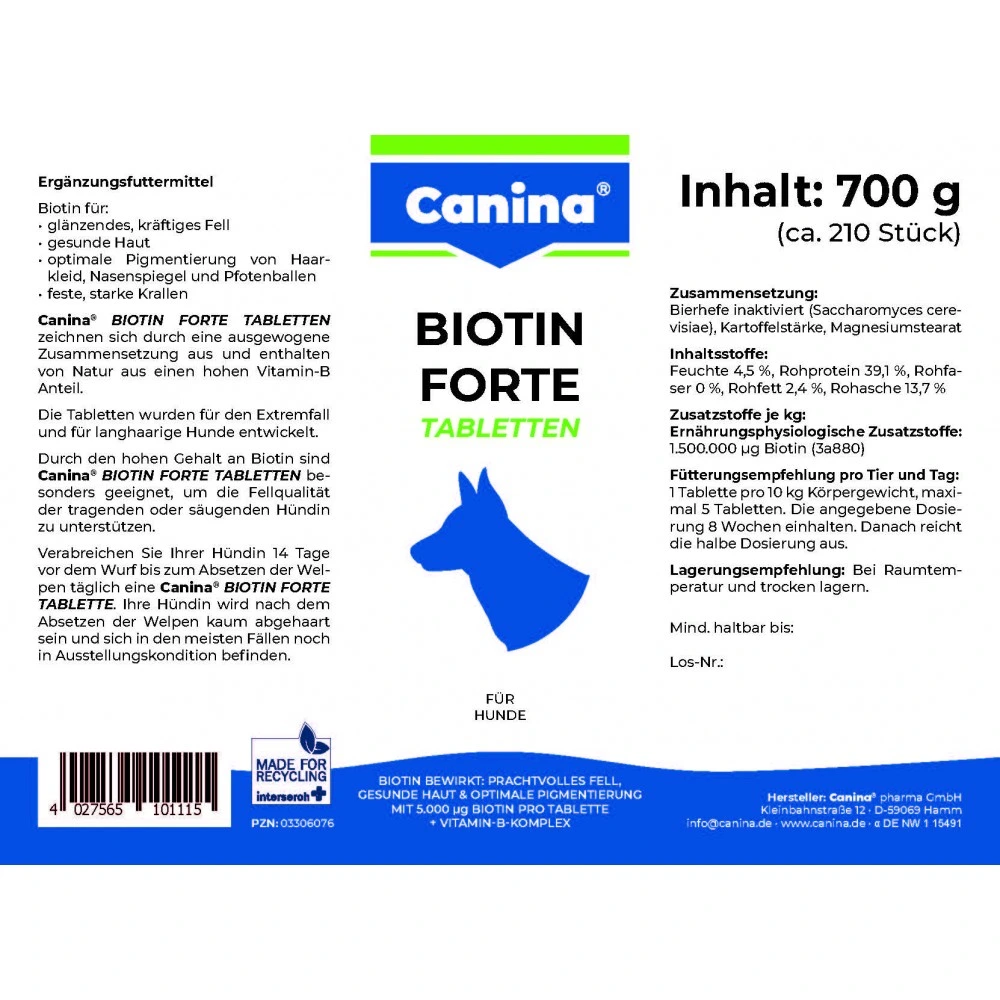 Вітамінний комплекс Canina Biotin Forte Tabletten для собак Біотин інтенсивний курс для шерсті 700 г 210 табл.