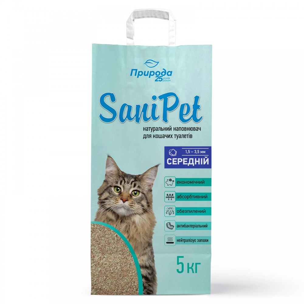 Наповнювач Природа Sani Pet для котячого туалету бентонітовий середня гранула 5 кг