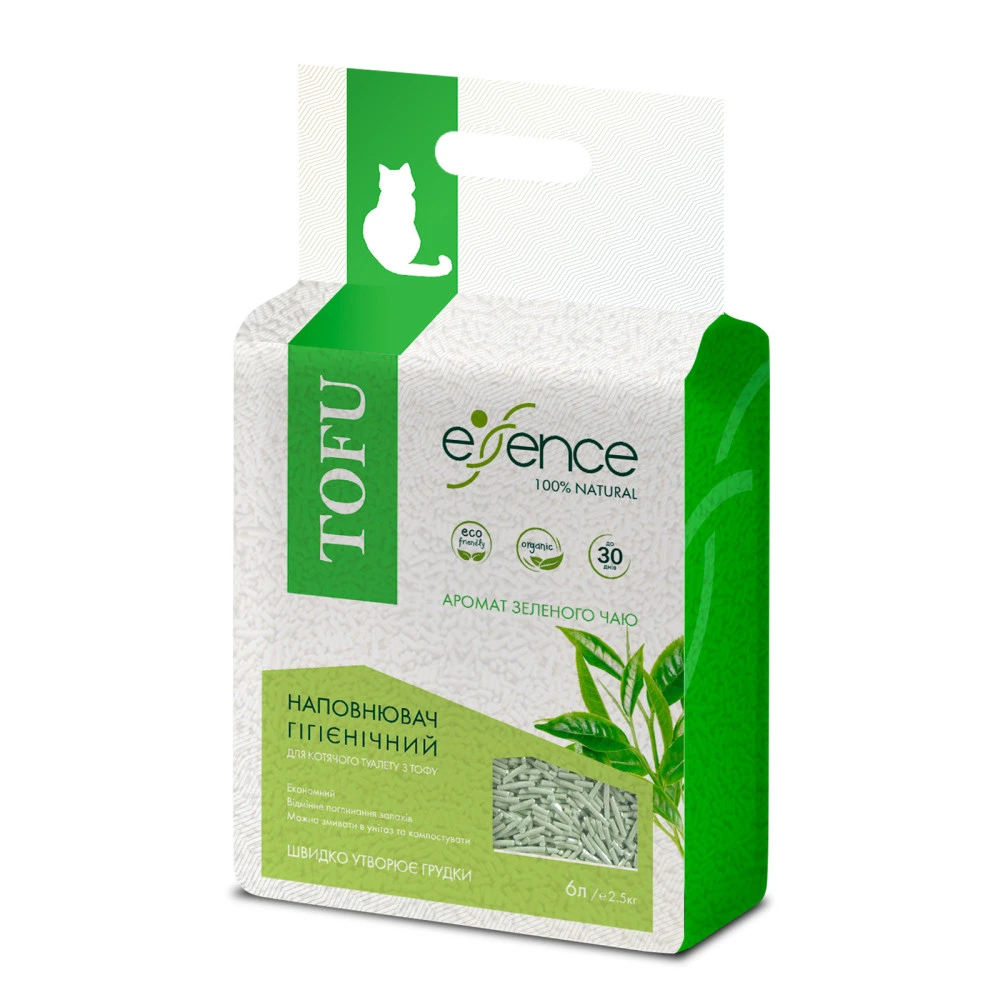 Наповнювач гігієнічний Essence для котячого туалету натуральний з тофу з ароматом зеленого чаю гранула 2 мм 6 л