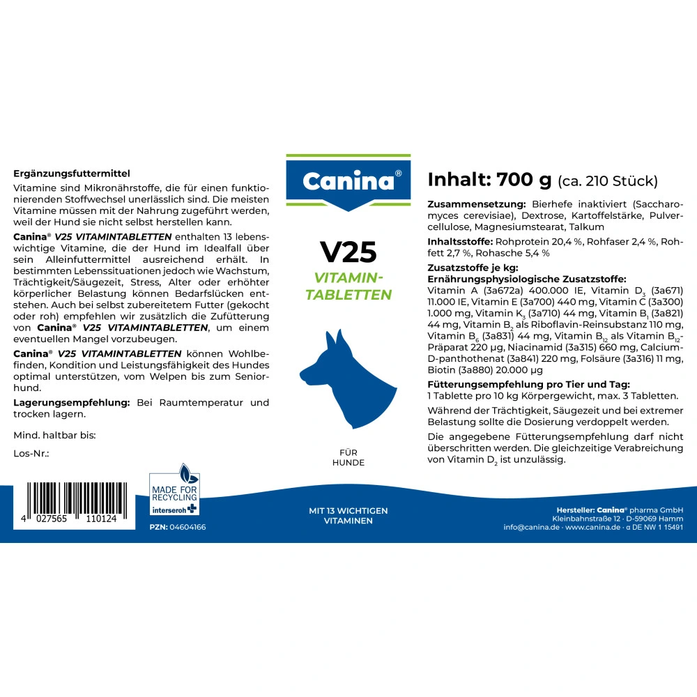 Вітамінний комплекс Canina V25 Vitamintabletten для собак 700 г 210 табл.