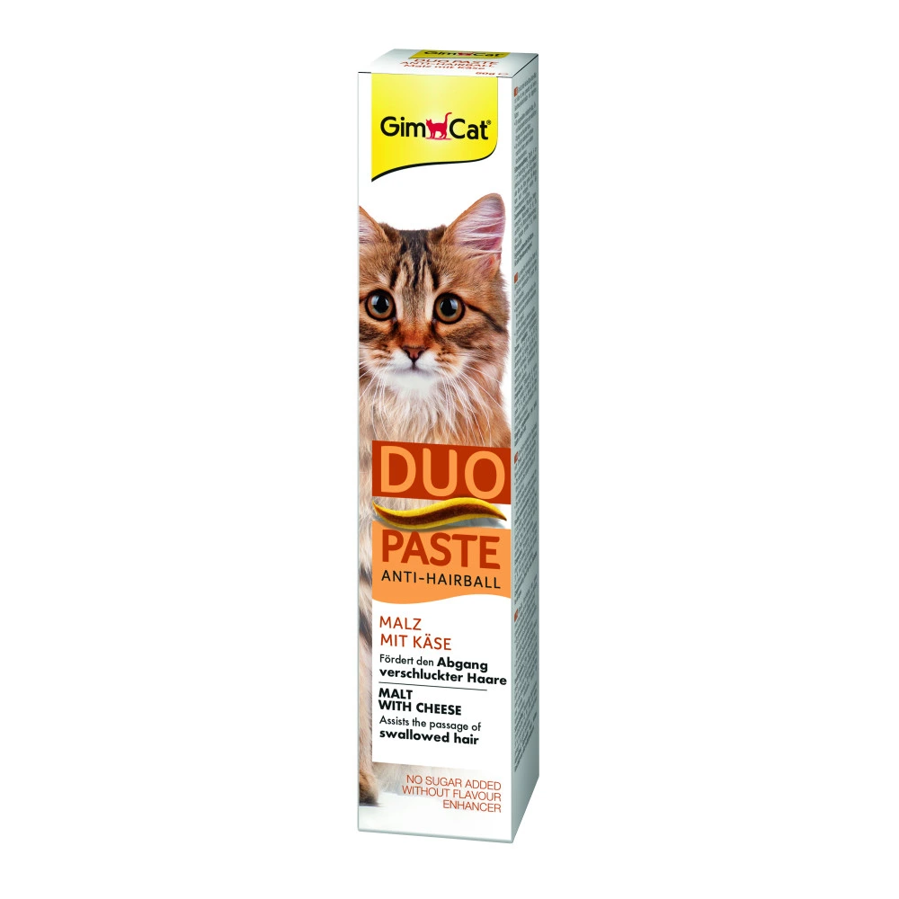Паста GimCat DUO PASTE Anti-hairboll malt with cheese для котів з чутливим травленням усіх порід мальт та сир 50г