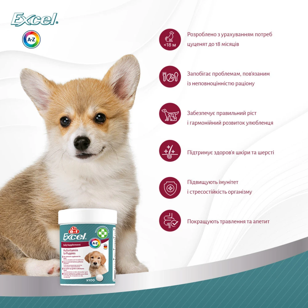 Вітаміни 8in1 Excel Multi Vitamin Puppy для цуценят та молодих собак мультивітамін 100 шт
