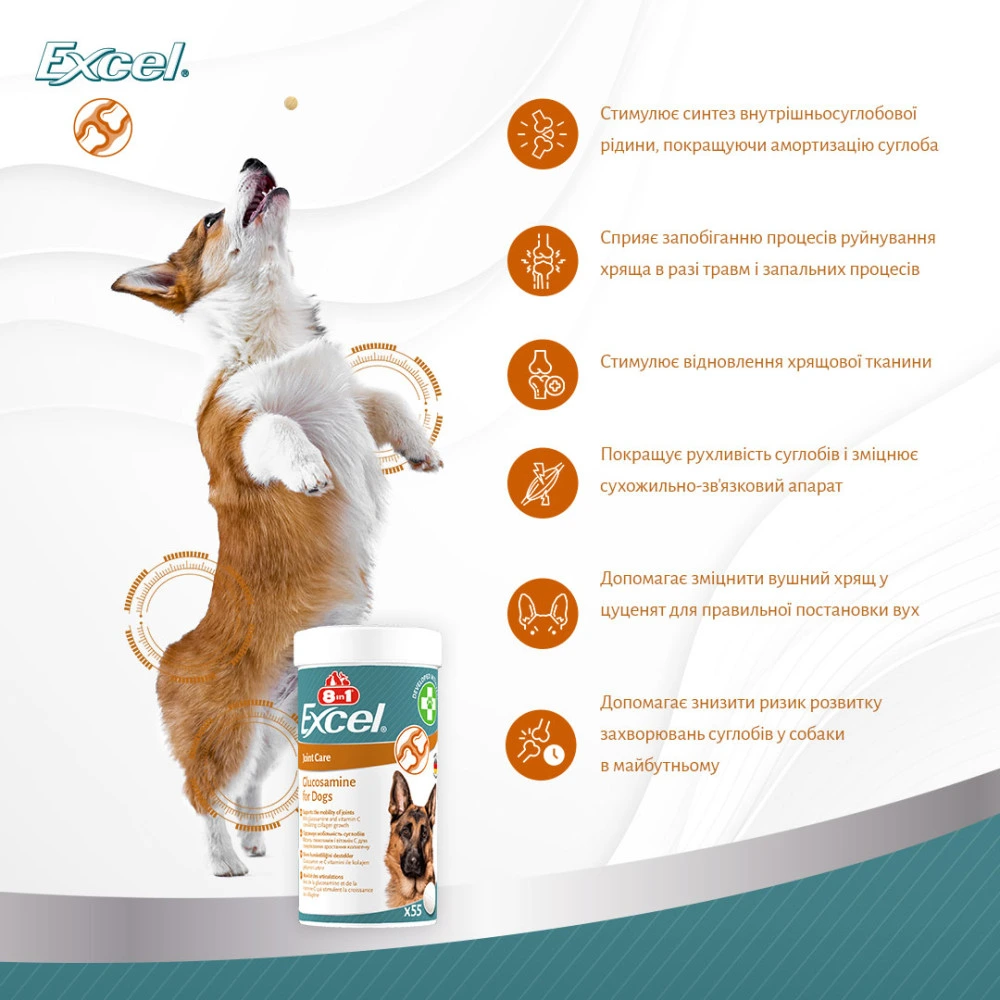 Вітаміни 8in1 Excel Glucosamine для цуценят та дорослих собак для суглобів 110 шт