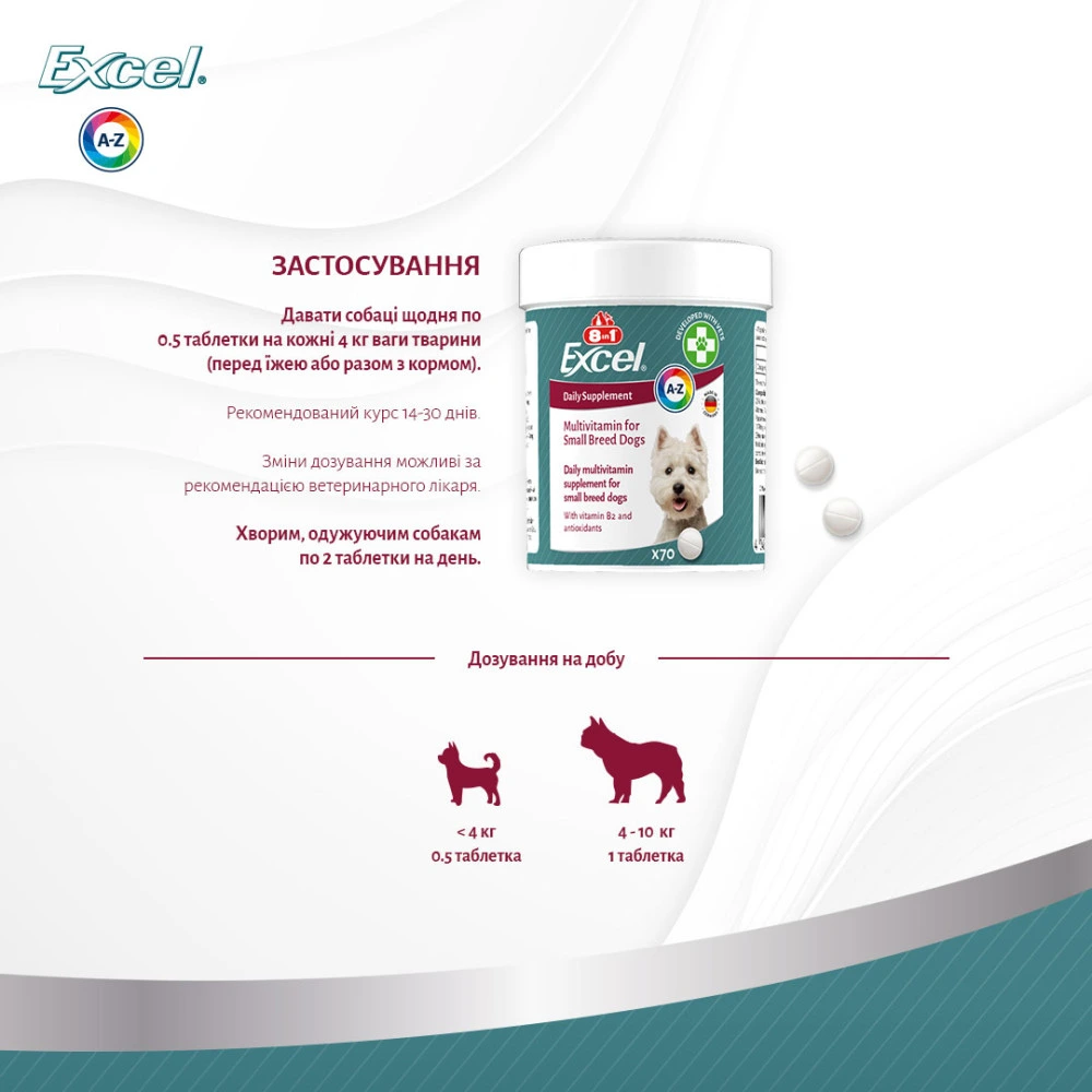 Вітаміни 8in1 Excel Multi Vitamin Small Breed для собак дрібних порід мультивітамін  70 шт