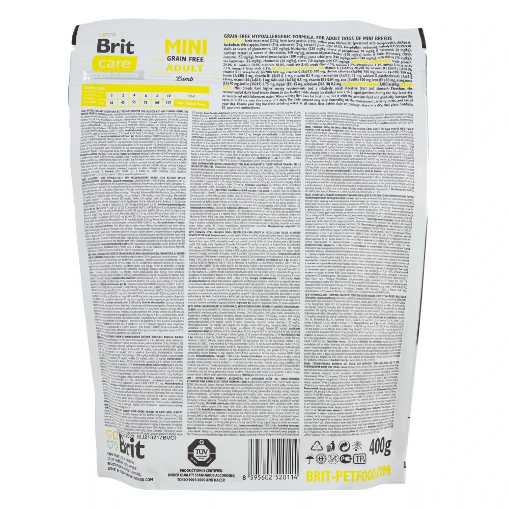Корм сухий Brit Care Grain Free Mini Adult Lamb для дорослих собах мініатюрних порід з ягням 400 г