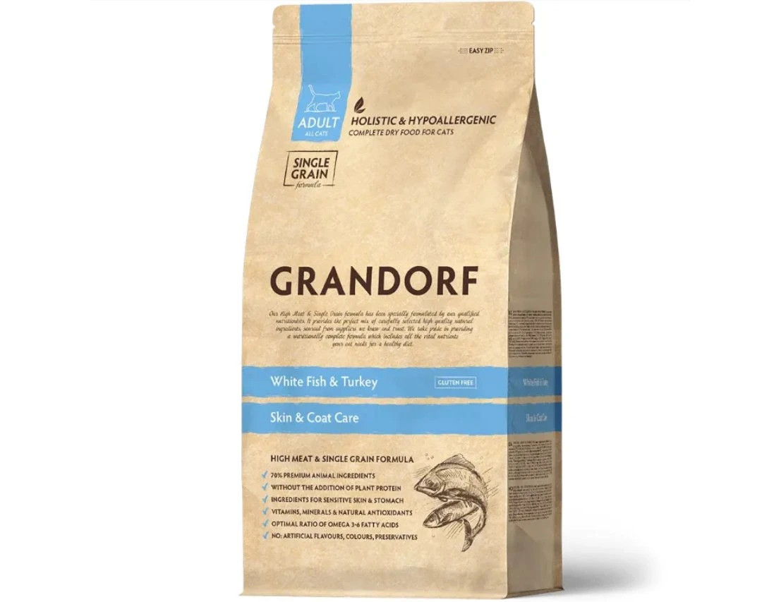 Корм для котів Grandorf Indoor White Fish & Turkey, риба та індичка для дорослих котів, 2 кг
