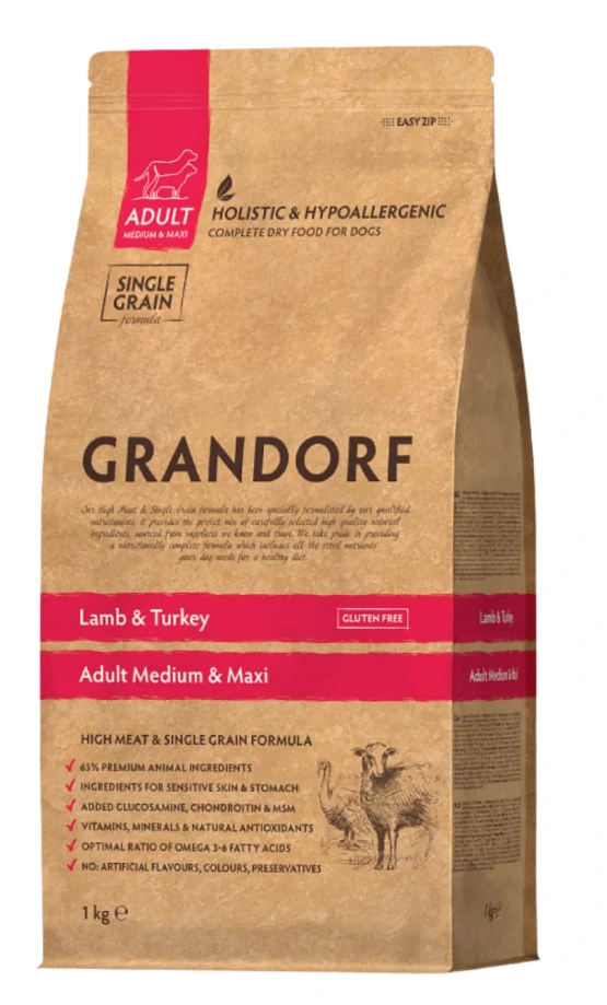 Корм для собак Grandorf Medium & Maxi Lamb & Turkey, для середніх та великих порід, 1 кг