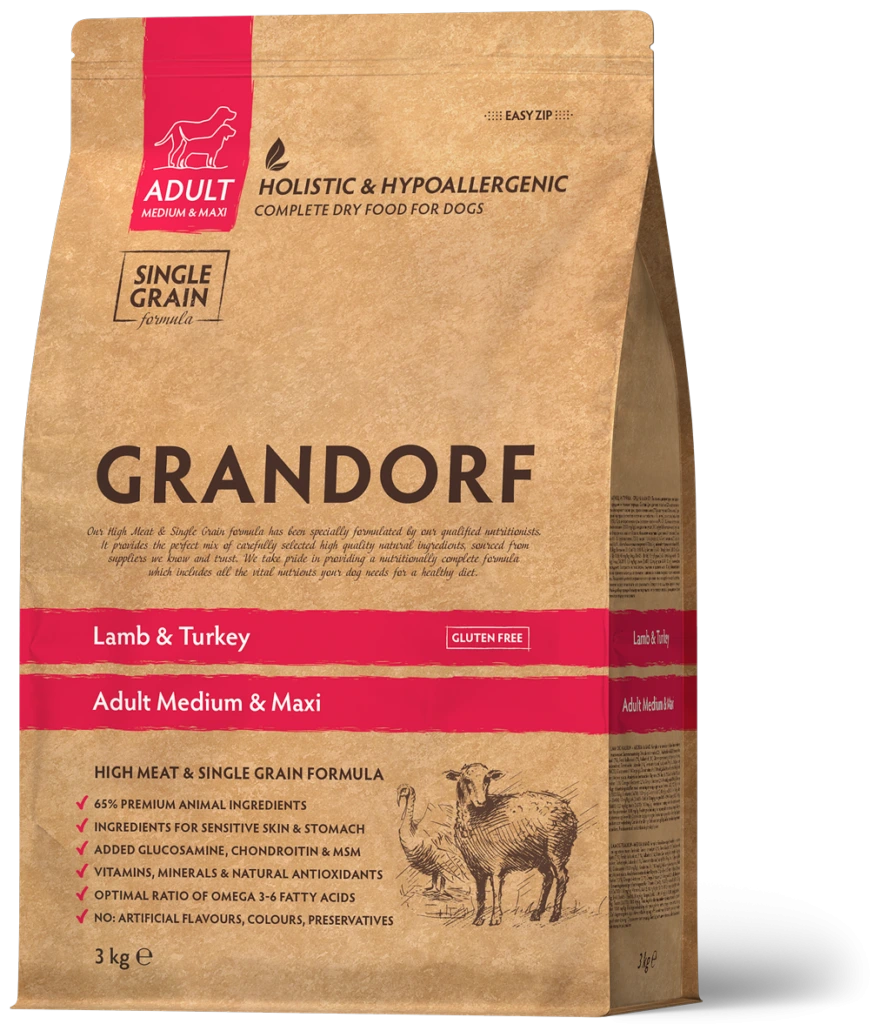 Корм для собак Grandorf Medium & Maxi Lamb & Turkey, для середніх та великих порід, 3 кг