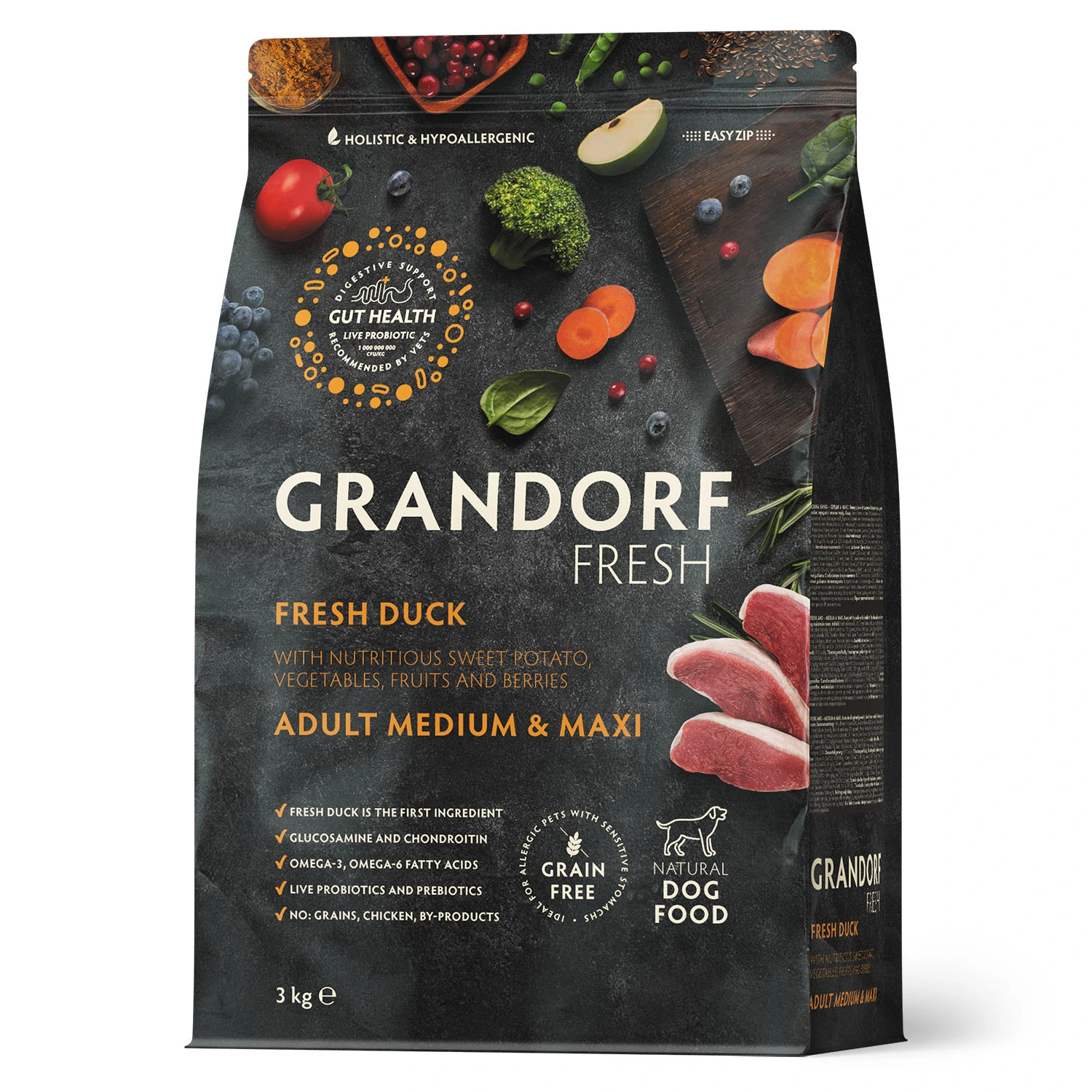 Корм для собак Grandorf Fresh Adult Dog Medium & Maxi, Качка та батат, 3 кг