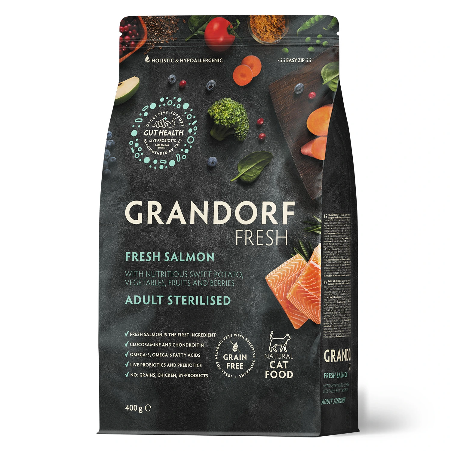 Корм для котів Grandorf Fresh STERIL CAT SALMON & SWEET POTATO, лосось та батат, для стерилізованих, 0,4 кг