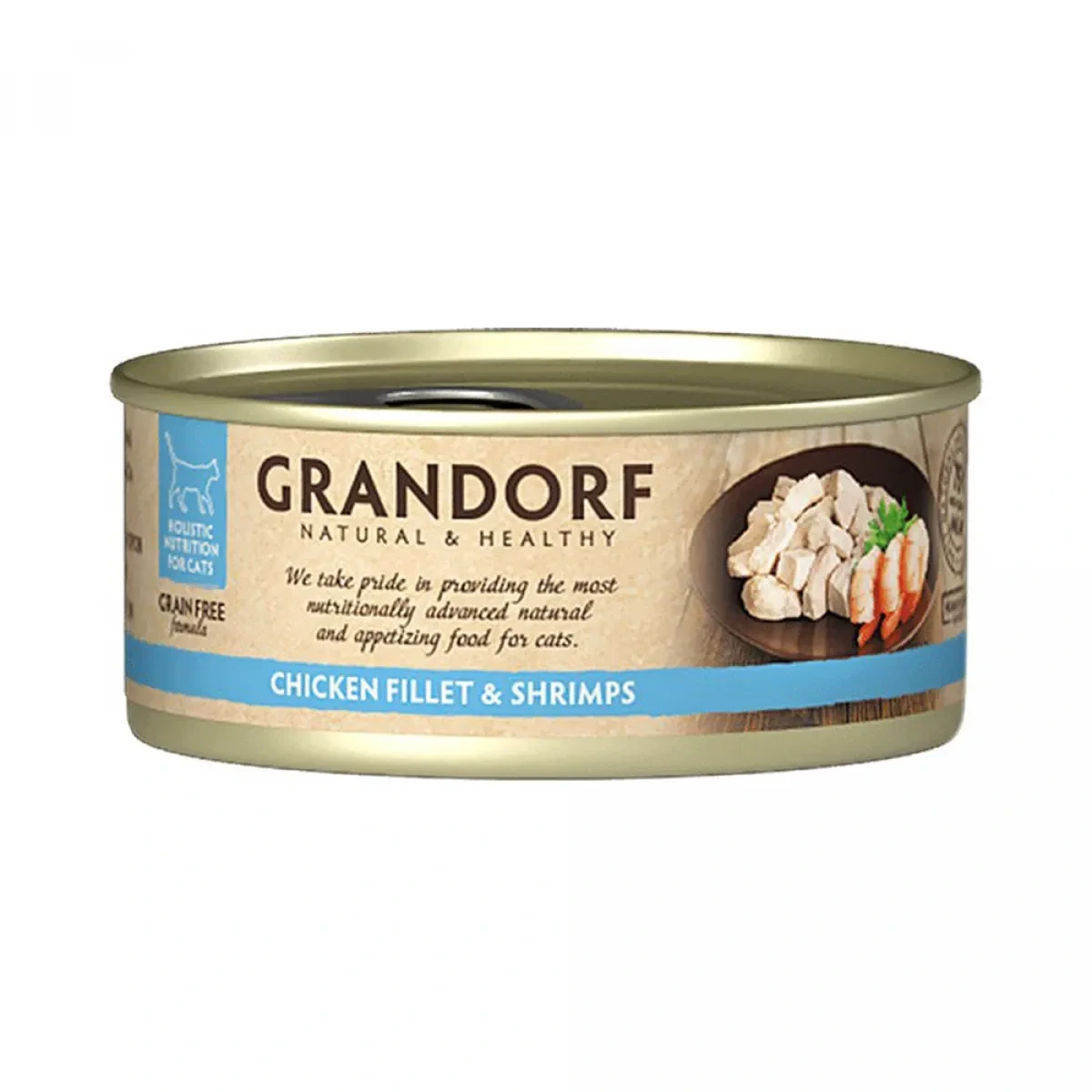 Вологий корм для котів Grandorf GD-Cat, куряче філе з креветками, 70 г