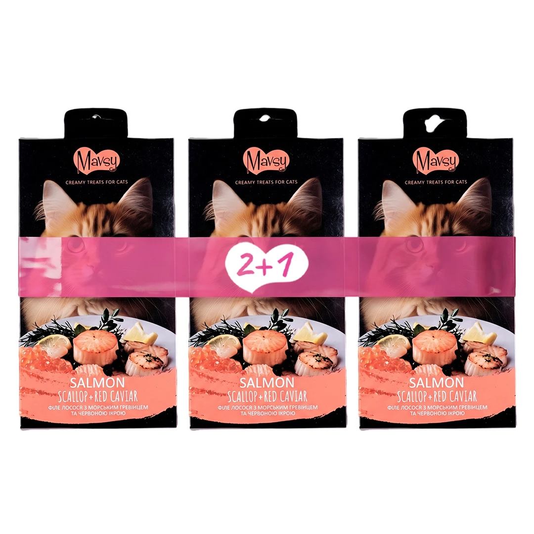 Ласощі для котів Mavsy Creamy Treats Salmon+Scallop+Roe, 5x15 г