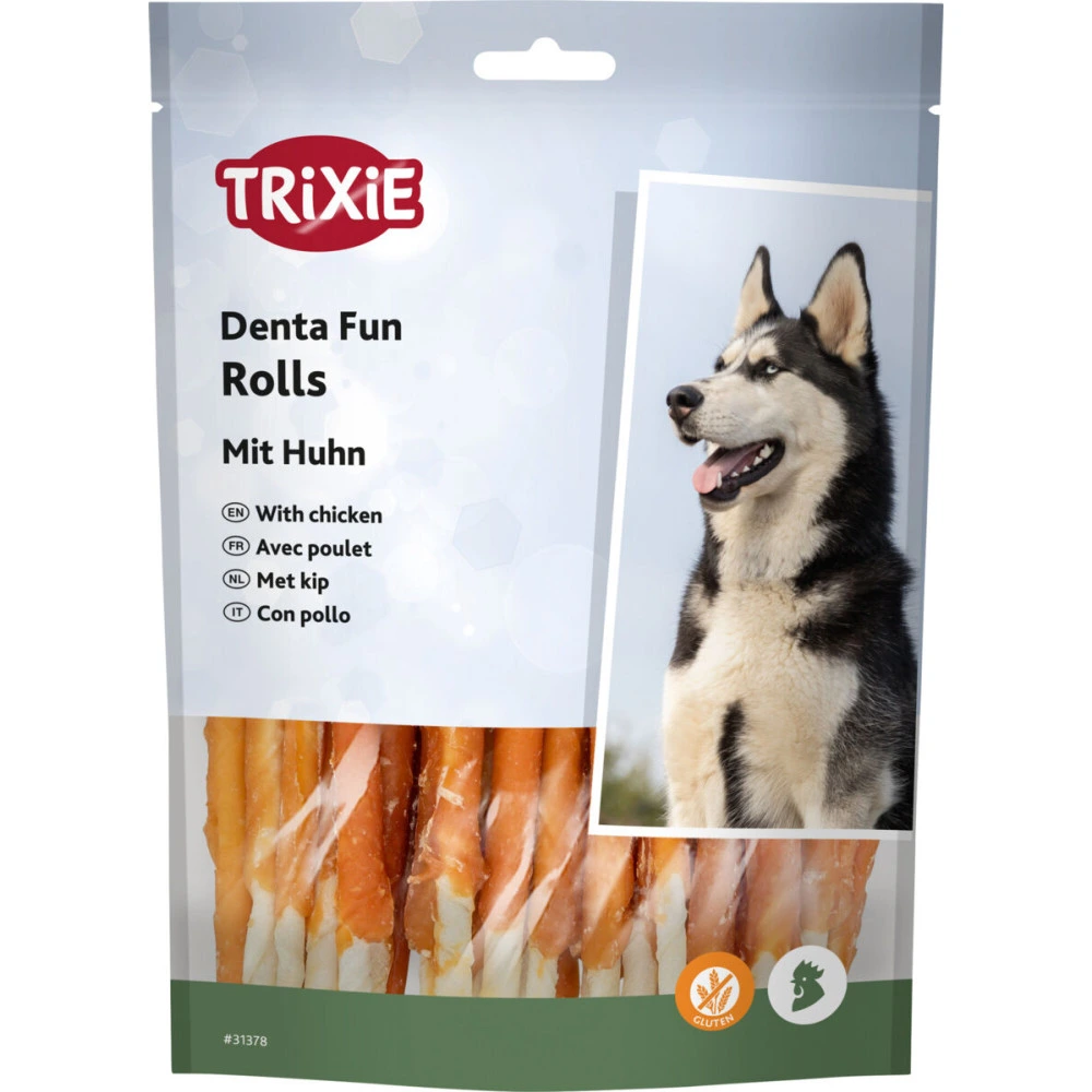 Лакомства Trixie Denta Fun Chicken Chewing Rolls для собак — палочки для чистки зубов с курицей, 12 см, 240 г, 30 шт.