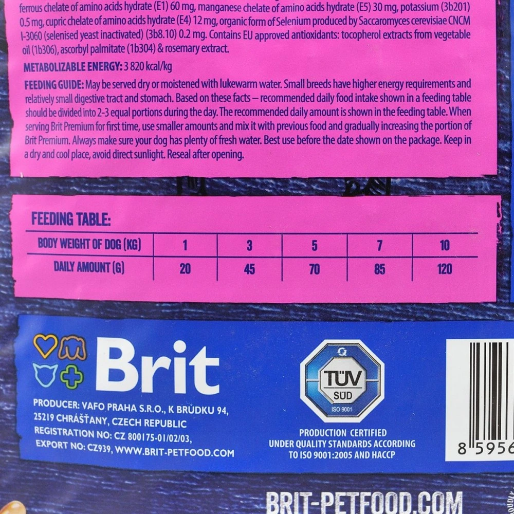 Корм сухий Brit Premium Dog Adult S для дорослих собак дрібних порід вагою 1-10 кг з куркою 3 кг