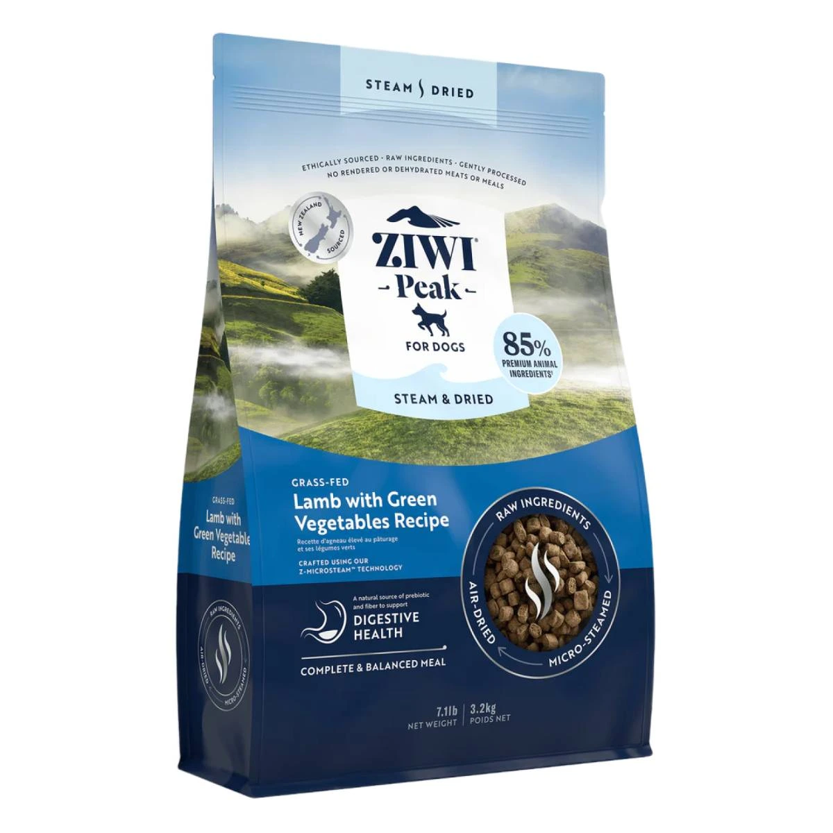Повнораціонний сухий корм для собак Ziwi Peak Steam Dried Ягня з зеленими овочами 3,2 кг