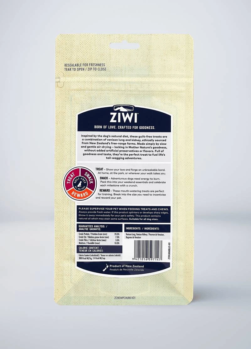 Натуральні ласощі для собак Ziwi 100% Оленячі легені та нирки 60 г