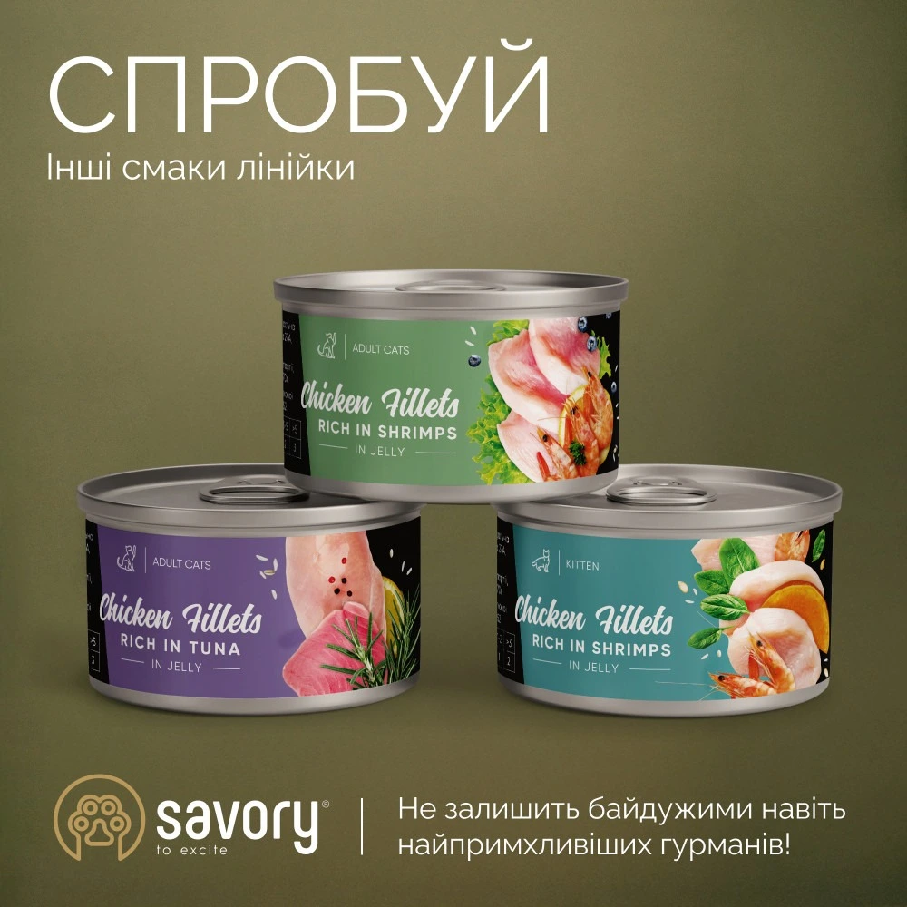 Корм вологий Savory Tuna Fillets rich in Mackerel in Jelly for Adult Cats філе тунця з макреллю в желе для дорослих котів, 7