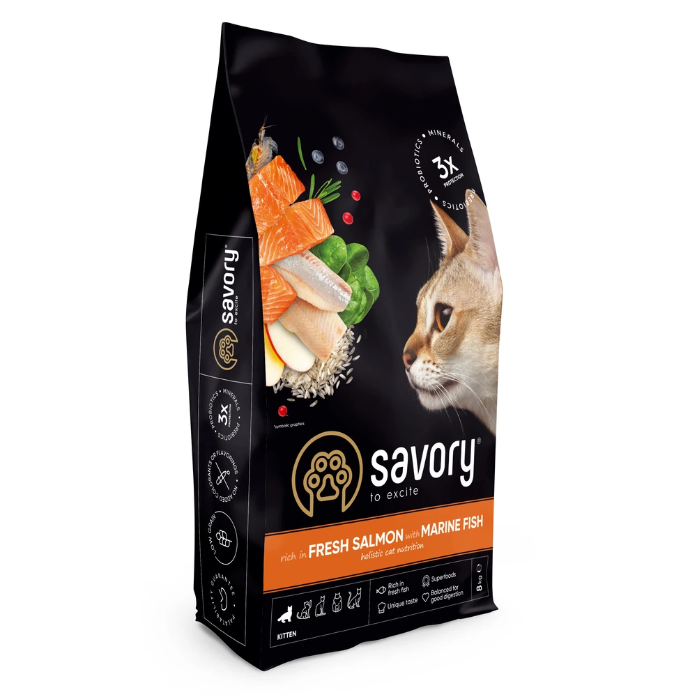 Корм сухий Savory Kitten rich in Fresh Salmon with Marine Fish для кошенят всіх порід зі свіжим лососем та морською рибою 8