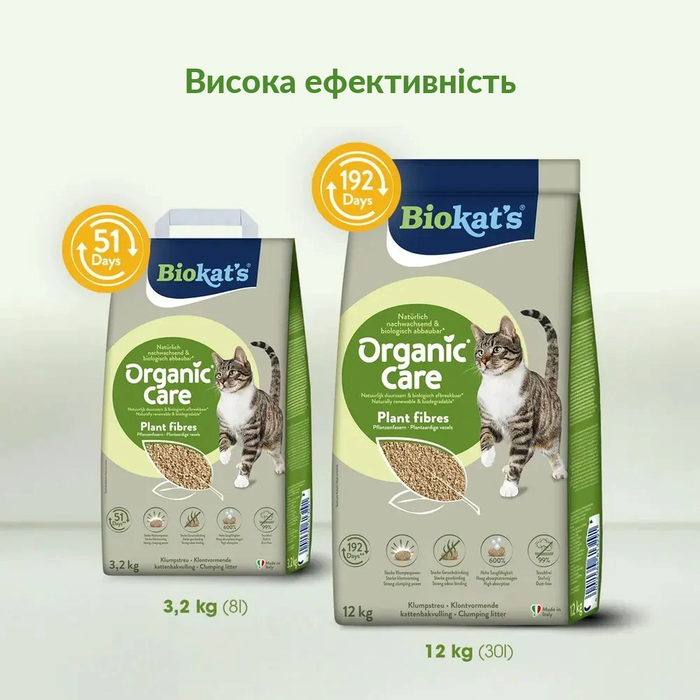 Наповнювач рослинний Biokats для котячого туалету Organic Care 8л/3,2кг