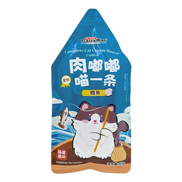 Cattyman Cream Mousse Codfish КЕТТІМЕН ТРІСКА мус повнораціонний беззерновий вологий корм для котів і кошенят, пауч 55г