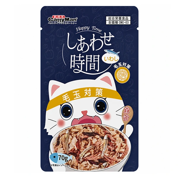 CattyMan Happy Time Hairball Care КЕТТІМЕН ВИВЕДЕННЯ ШЕРСТІ беззерновий повнораціонний вологий корм з тунцем і сардиною для котів, пауч 70г