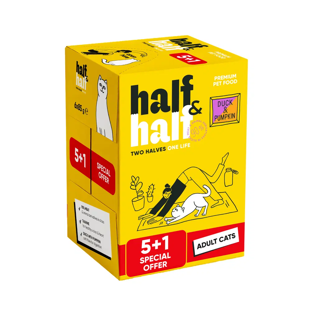Набір "5+1" вологих кормів Half&Half для стерилізованих котів з білою рибою та морквою в соусі 6 шт х 85 г