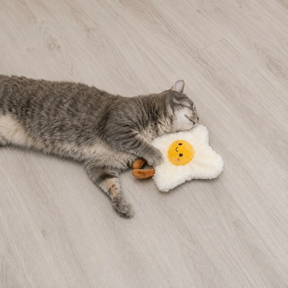 Іграшка Trixie для котів Яєчня XXL з шелестом плюш з котячою м'ятою кремовий/жовтий 18 см