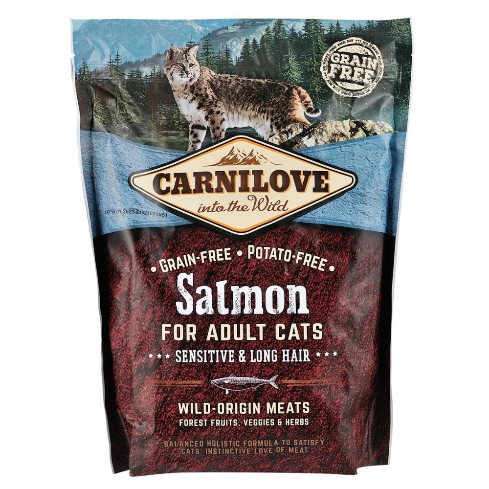 Корм сухий Carnilove Cat Sensitive and Long Hair для котів з чутливим травленням з лососем 400 г