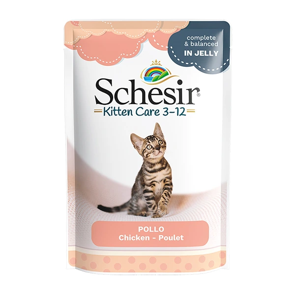 Schesir Kitten Care Chicken ШЕЗІР ФІЛЕ КУРКИ ДЛЯ КОШЕНЯТ повнораціонний вологий корм консерви в желе для кошенят, пауч 85г