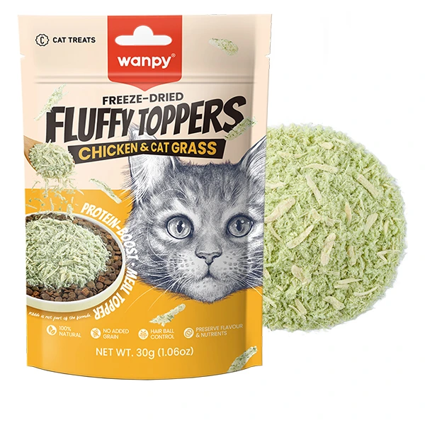 Wanpy Fluffy Toppers Chicken & Cat Grass ВАНПІ КУРКА ТА КОТЯЧА ТРАВА сублімовані ласощі для котів, топінг