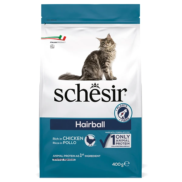 Корм для котів Schesir Dry Cat Hairball, Для виведення шерсті, для довгошерстих, 0.4 кг