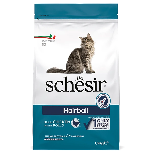 Корм для котів Schesir Dry Cat Hairball, Для виведення шерсті, для довгошерстих, 1.5 кг