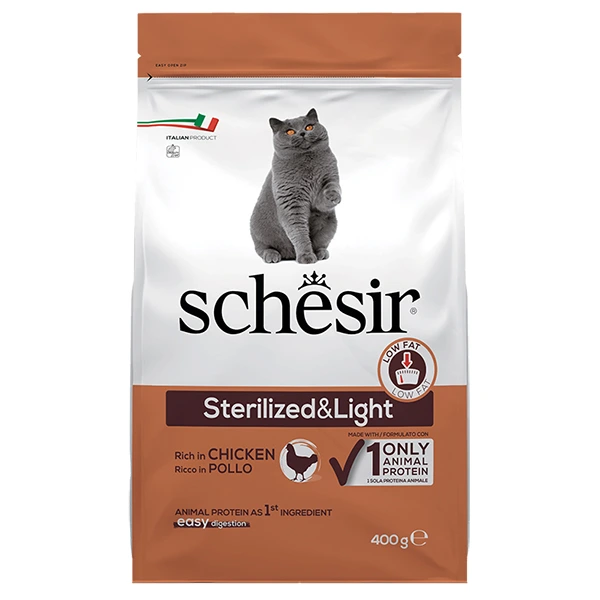 Корм для котів Schesir Dry Cat Sterilized & Light, Стерилізовані, Лайт, Курка, 0.4 кг
