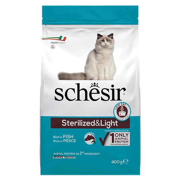 Корм для котів Schesir Cat Sterilized & Light, Риба, 0.4 кг