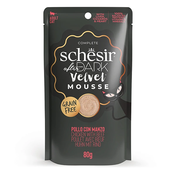 Корм для котів Schesir Wet After Dark, Курка з яловичиною, мус