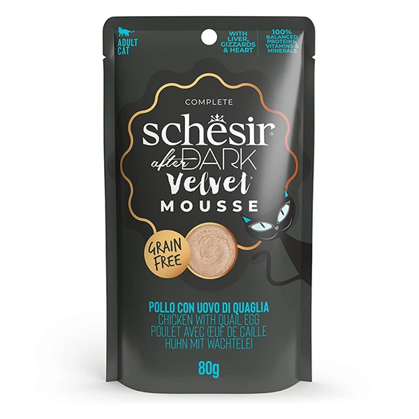 Корм для котів Schesir Wet After Dark, Курка з перепелиним яйцем, мус