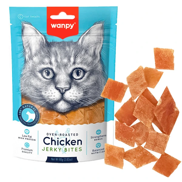 Ласощі для котів Wanpy Snacks Chicken Jerky Bites, Шматочки курячі в’ялені