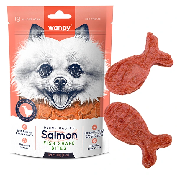 Ласощі для собак Wanpy Snacks Salmon Fish Shape Bites, Шматочки лосося, рибки