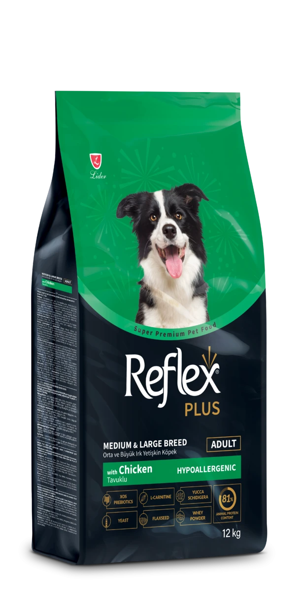 Корм для собак Reflex Plus для середніх та великих порід, з куркою, 12 кг