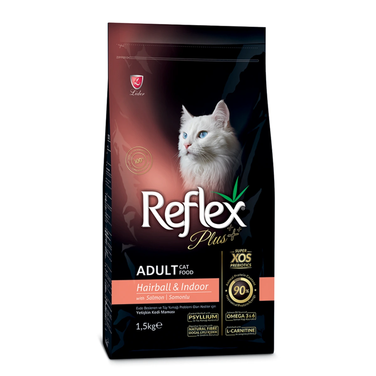 Корм для котів Reflex Plus для домашніх та виведення шерсті, з лососем 1.5 кг
