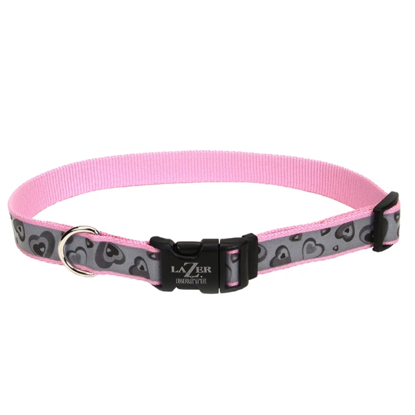 Нашийник для собак Coastal Lazer Brite Reflective Collar, Серця рожевий, 1.6х30-46см