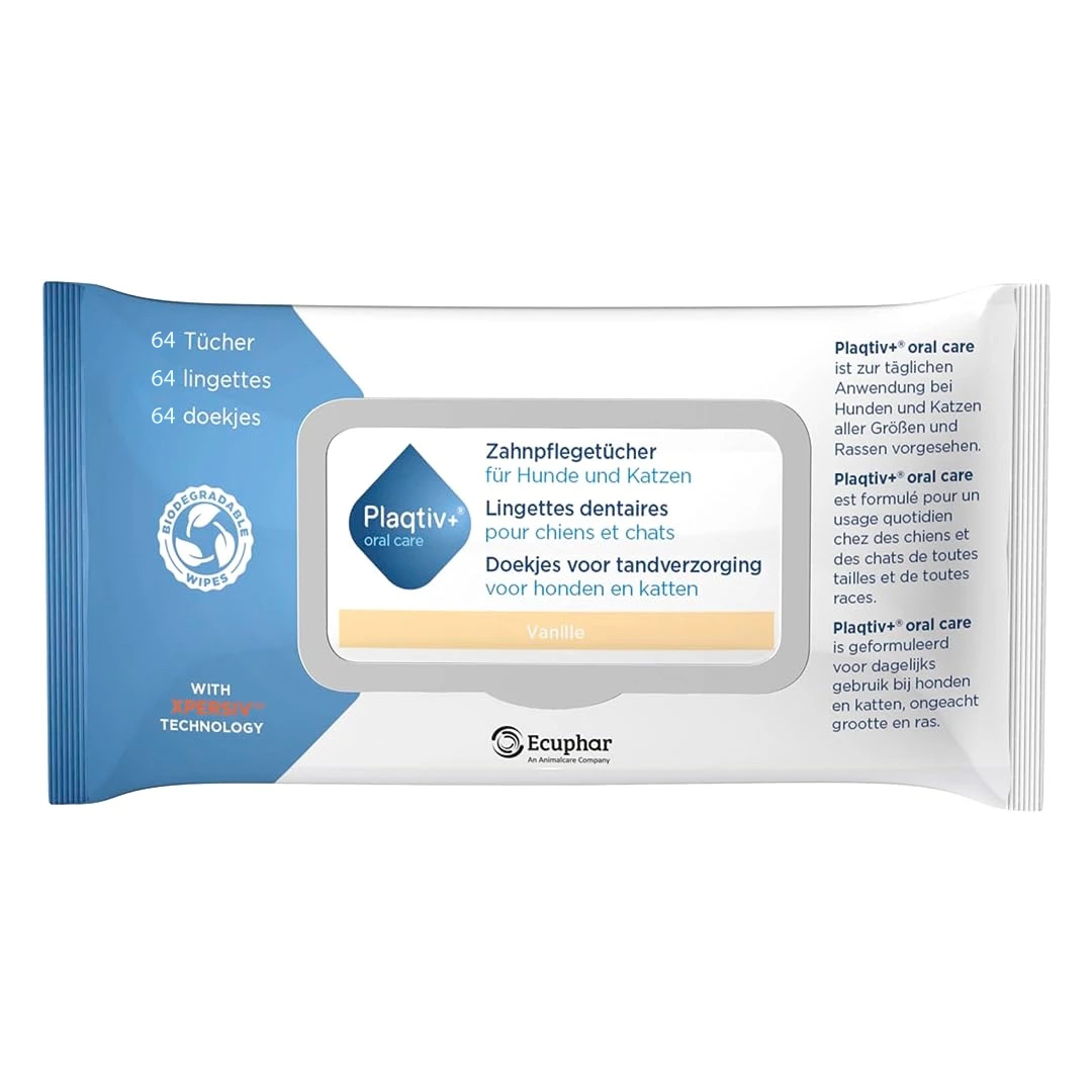 Серветки для догляду за зубами котів та собак Plaqtiv+ Wipes