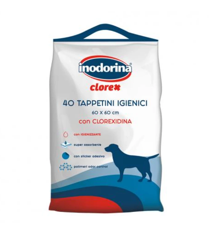 Пелюшки для собак Inodorina Clorex Tappetini, З хлоргексидином, 40 шт